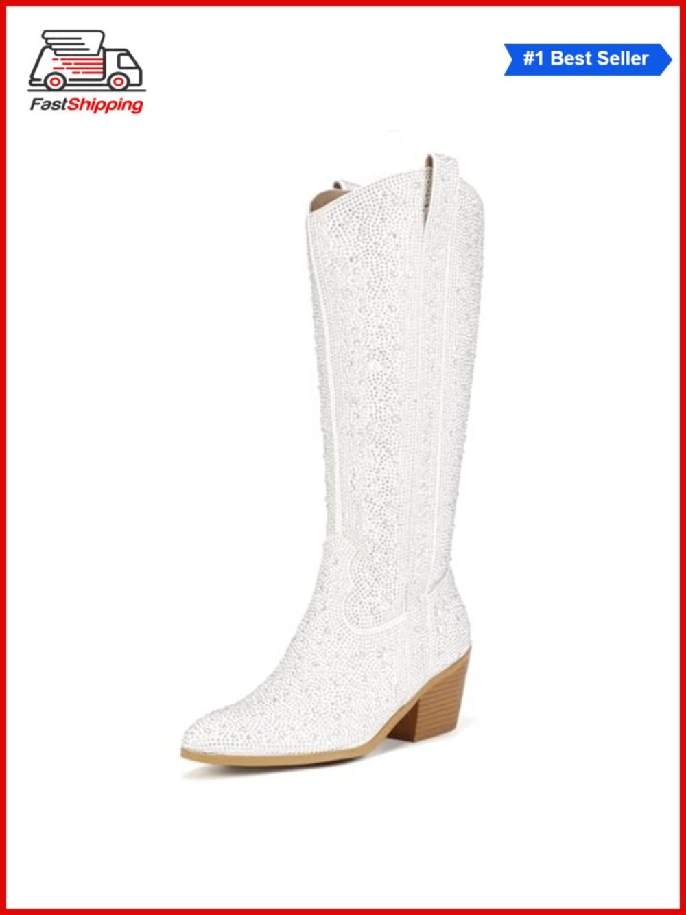 ✨IDIFU Rhinestone Western Cowboy Knee High Boots Pointed Toe Block Heel